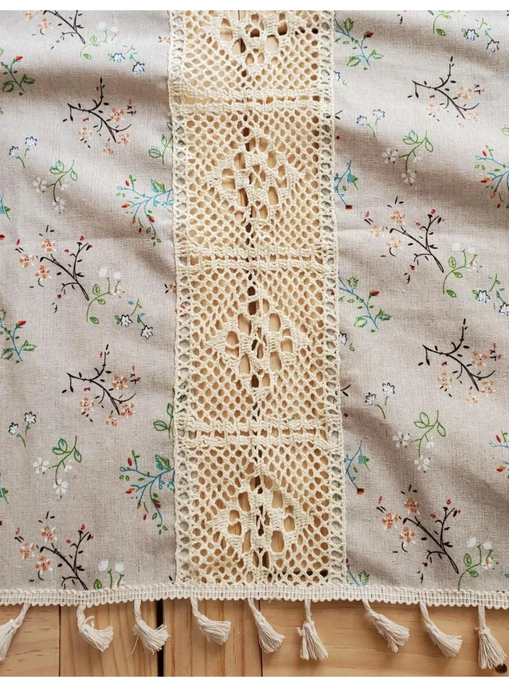 Seasonwood Floral Farmhouse Curtain, Beige, 59x84 One Panel Tassel Blackout